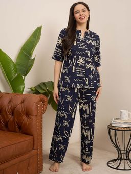 July Nightwear - Women Cotton Navy Blue Top & Pyjama
