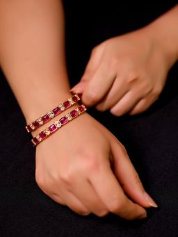 AG'S - Vishaka Rose Pink Stoned Antique Gold Bangles (Set of 2)