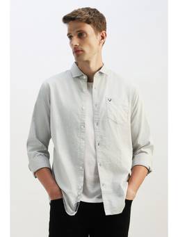 Allen Solly - Men Grey Custom Fit Textured Full Sleeves Casual Shirt