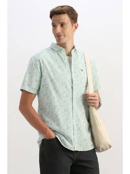 Allen Solly - Men Light Green Custom Fit Printed Half Sleeves Casual Shirt