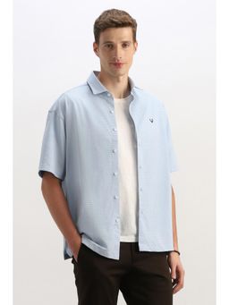 Allen Solly - Men Light Blue Relaxed Fit Printed Half Sleeves Casual Shirt