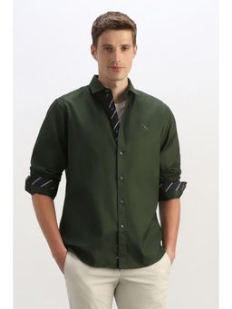 Allen Solly - Men Dark Olive Classic Fit Textured Full Sleeves Casual Shirt