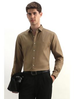 Allen Solly - Men Khaki Textured Full Sleeves Formal Shirt