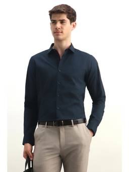 Allen Solly - Men Navy Blue Solid Full Sleeves Formal Shirt