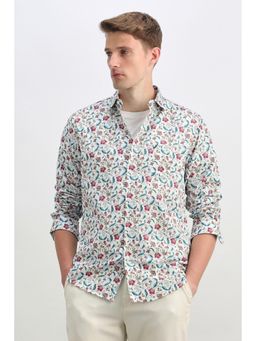 Allen Solly - Men White Classic Fit Floral Printed Full Sleeves Casual Shirt