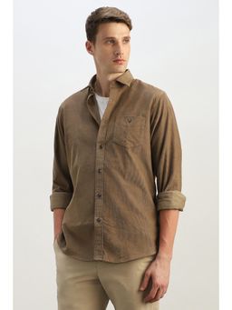 Allen Solly - Men Brown Classic Fit Textured Full Sleeves Casual Shirt