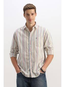 Allen Solly - Men Beige Classic Fit Stripe Full Sleeves Casual Shirt