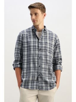 Allen Solly - Men Grey Classic Fit Check Full Sleeves Casual Shirt