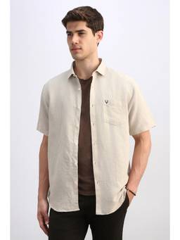 Allen Solly - Men Beige Classic Fit Solid Half Sleeves Casual Shirt