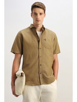 Allen Solly - Men Khaki Classic Fit Solid Half Sleeves Casual Shirt