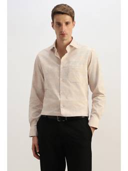 Allen Solly - Men Beige Textured Full Sleeves Formal Shirt