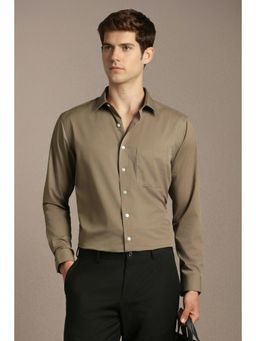 Louis Philippe - Men Olive Slim Fit Solid Full Sleeves Formal Shirt
