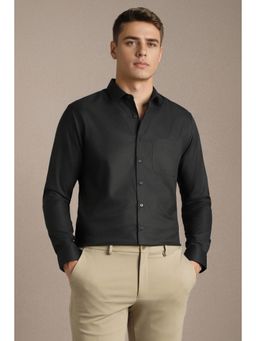 Louis Philippe - Men Black Slim Fit Textured Full Sleeves Formal Shirt