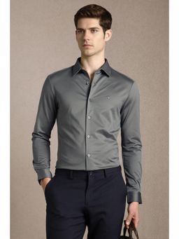 Louis Philippe - Men Grey Slim Fit Solid Full Sleeves Formal Shirt