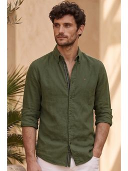 Louis Philippe - Men Olive Slim Fit Solid Full Sleeves Casual Shirt