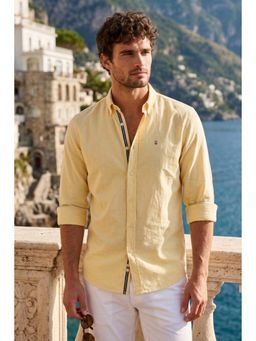 Louis Philippe - Men Yellow Slim Fit Solid Full Sleeves Casual Shirt