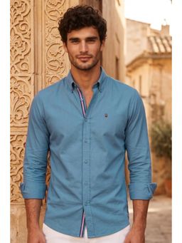 Louis Philippe - Men Light Blue Slim Fit Solid Full Sleeves Casual Shirt