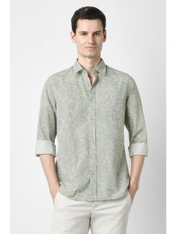 Peter England - Men Green Slim Fit Printed Shirt