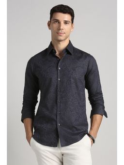 Simon Carter - Men Grey Printed Full Sleeves Casual Regular Collar Shirt