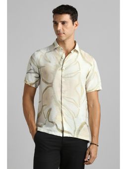 Simon Carter - Men Beige Printed Half Sleeves Casual Regular Collar Shirt