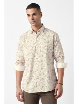 Van Heusen - Men Beige Slim Fit Floral Printed Full Sleeves Party Shirt