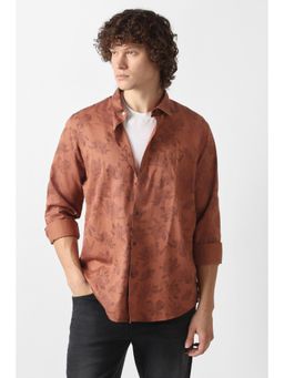 Van Heusen - Men Brown Slim Fit Floral Printed Full Sleeves Party Shirt