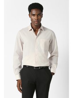 Van Heusen - Men Beige Custom Fit Solid Full Sleeves Formal Shirt