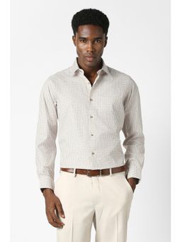 Van Heusen - Men Beige Custom Fit Check Full Sleeves Formal Shirt