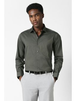 Van Heusen - Men Grey Custom Fit Textured Full Sleeves Formal Shirt