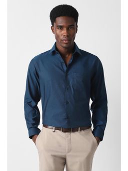 Van Heusen - Men Navy Blue Regular Fit Textured Full Sleeves Formal Shirt