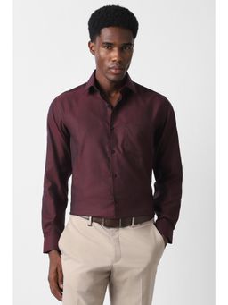 Van Heusen - Men Maroon Custom Fit Textured Full Sleeves Formal Shirt