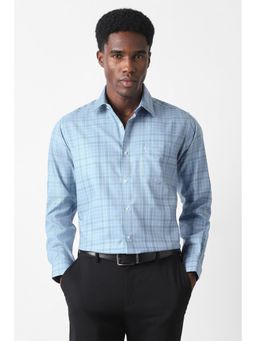 Van Heusen - Men Light Blue Regular Fit Check Full Sleeves Formal Shirt