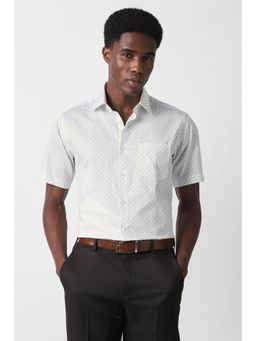Van Heusen - Men White Regular Fit Printed Half Sleeves Formal Shirt