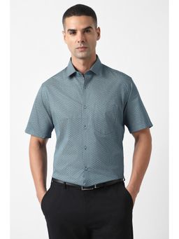 Van Heusen - Men Blue Custom Fit Floral Printed Half Sleeves Party Shirt
