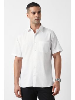 Van Heusen - Men White Custom Fit Solid Half Sleeves Party Shirt