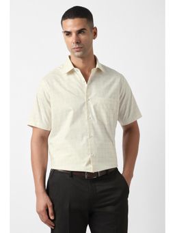 Van Heusen - Men Light Yellow Custom Fit Check Half Sleeves Formal Shirt
