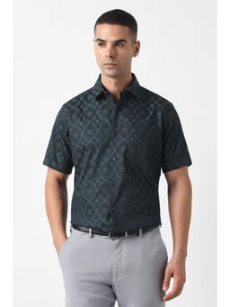 Van Heusen - Men Black Custom Fit Textured Half Sleeves Shirt