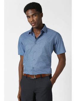 Van Heusen - Men Blue Custom Fit Check Half Sleeves Formal Shirt