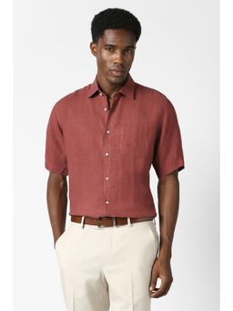 Van Heusen - Men Red Custom Fit Solid Half Sleeves Formal Shirt