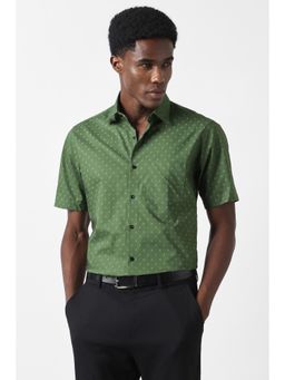 Van Heusen - Men Green Custom Fit Printed Half Sleeves Shirt