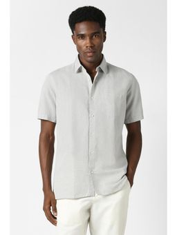 Van Heusen - Men Grey Custom Fit Solid Half Sleeves Casual Shirt