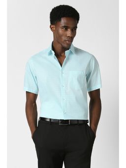 Van Heusen - Men Aqua Custom Fit Textured Half Sleeves Formal Shirt