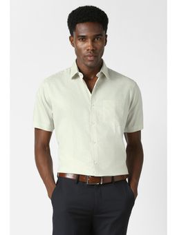Van Heusen - Men Cream Custom Fit Textured Half Sleeves Wedding Shirt