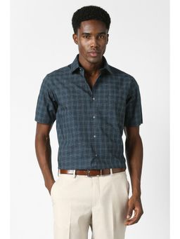 Van Heusen - Men Navy Blue Custom Fit Check Half Sleeves Formal Shirt