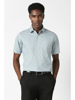 Van Heusen - Men Light Green Custom Fit Check Half Sleeves Formal Shirt