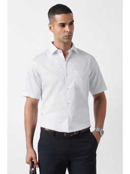 Van Heusen - Men Light Grey Custom Fit Textured Half Sleeves Formal Shirt