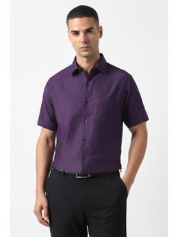 Van Heusen - Men Purple Custom Fit Textured Half Sleeves Formal Shirt