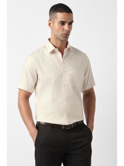 Van Heusen - Men Yellow Ochre Custom Fit Textured Half Sleeves Formal Shirt