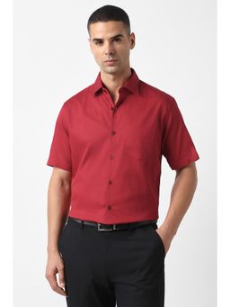 Van Heusen - Men Red Custom Fit Textured Half Sleeves Wedding Shirt