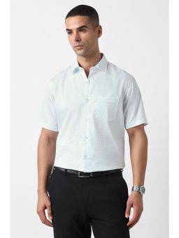 Van Heusen - Men Light Blue Custom Fit Check Half Sleeves Formal Shirt